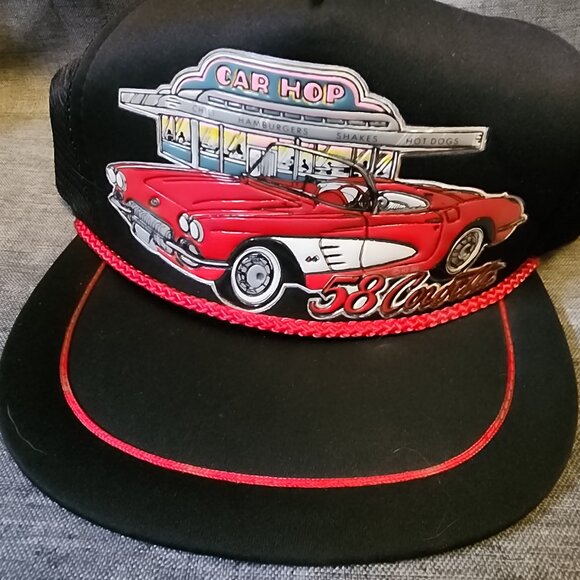 Vintage Autographix Kandi Tops Back w/ Red 58 Corvette Convertible Snapback Hat - Picture 2 of 8